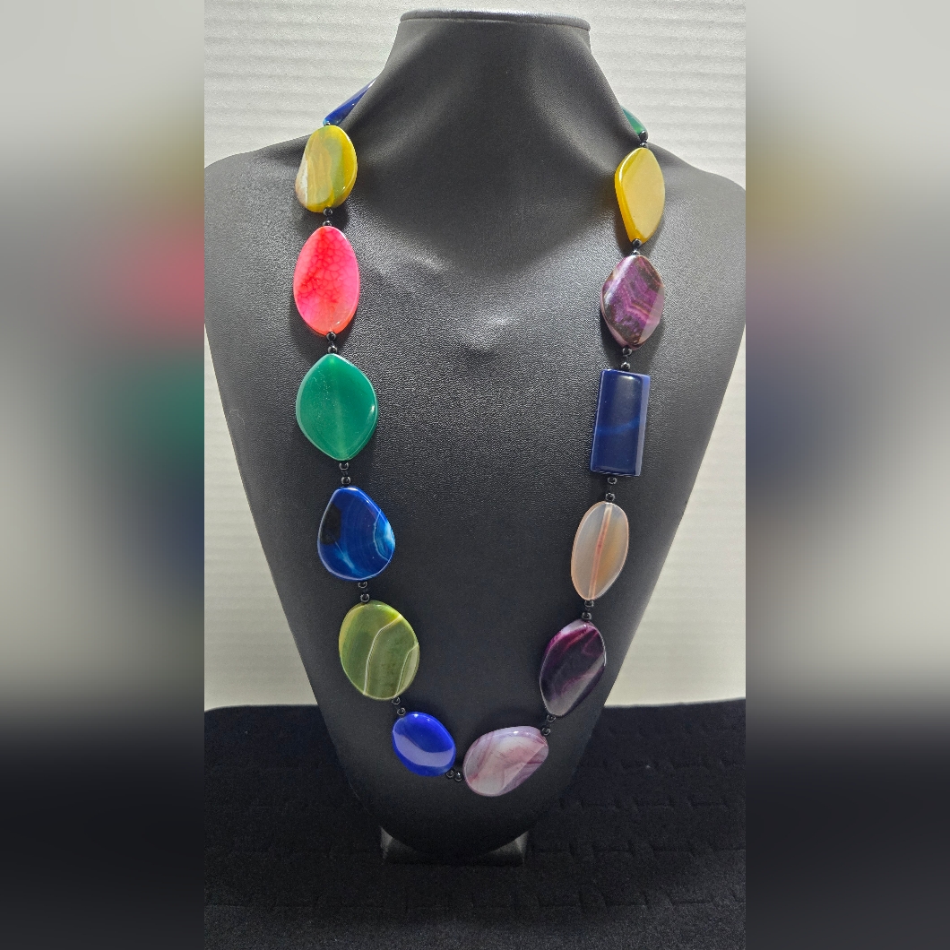 Vintage Ail Aluma Multicolor Stone/Bead Necklace Sterling Silver 925 Clasp